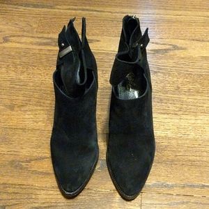 Suede side buckle Leather shoe booties